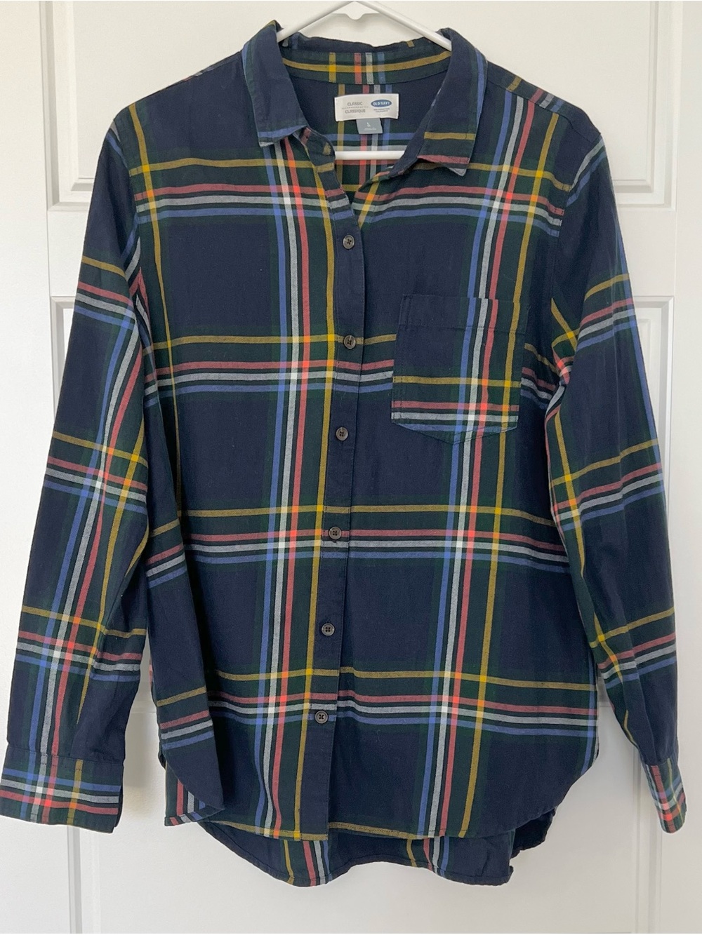 Old Navy Classic Plaid Blue & Yellow Button Down Flannel Shirt Size Large